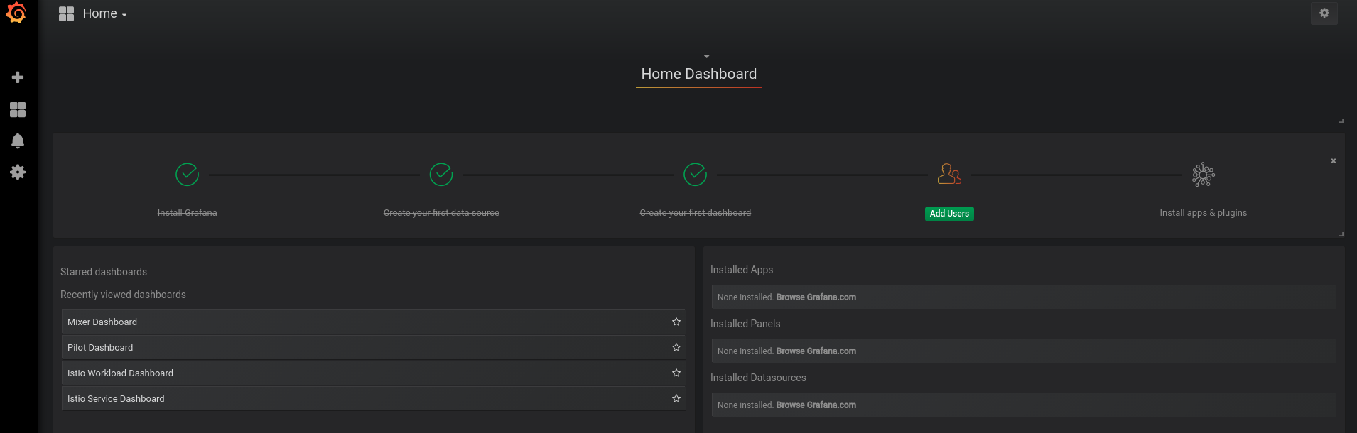 grafana home screen